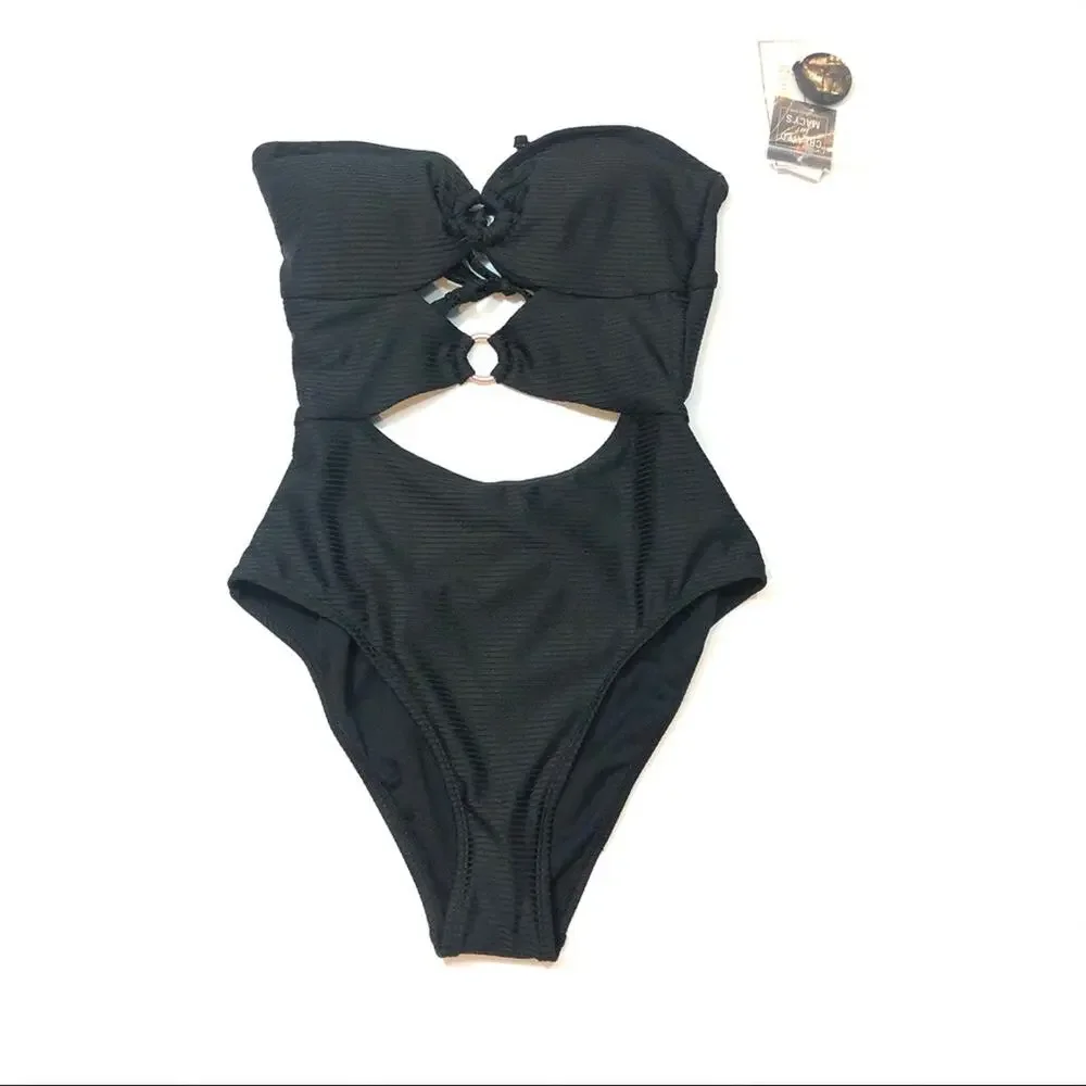 Hula Honey Black ribbed one piece swimsuit